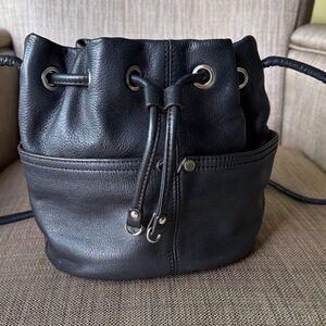 Tignanello Black Leather Bucket Shoulder Bag